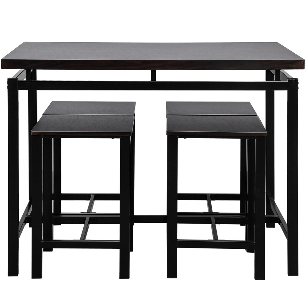 5pcs Set Dining Table Set 4 Chairs Metal Kitchen Room Furniture Black